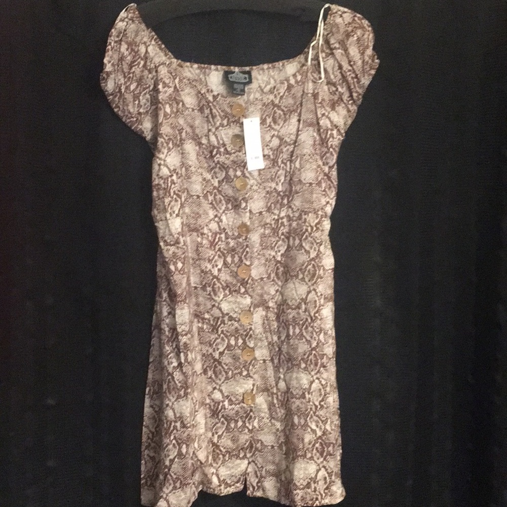 NWT brown button front python like dress L